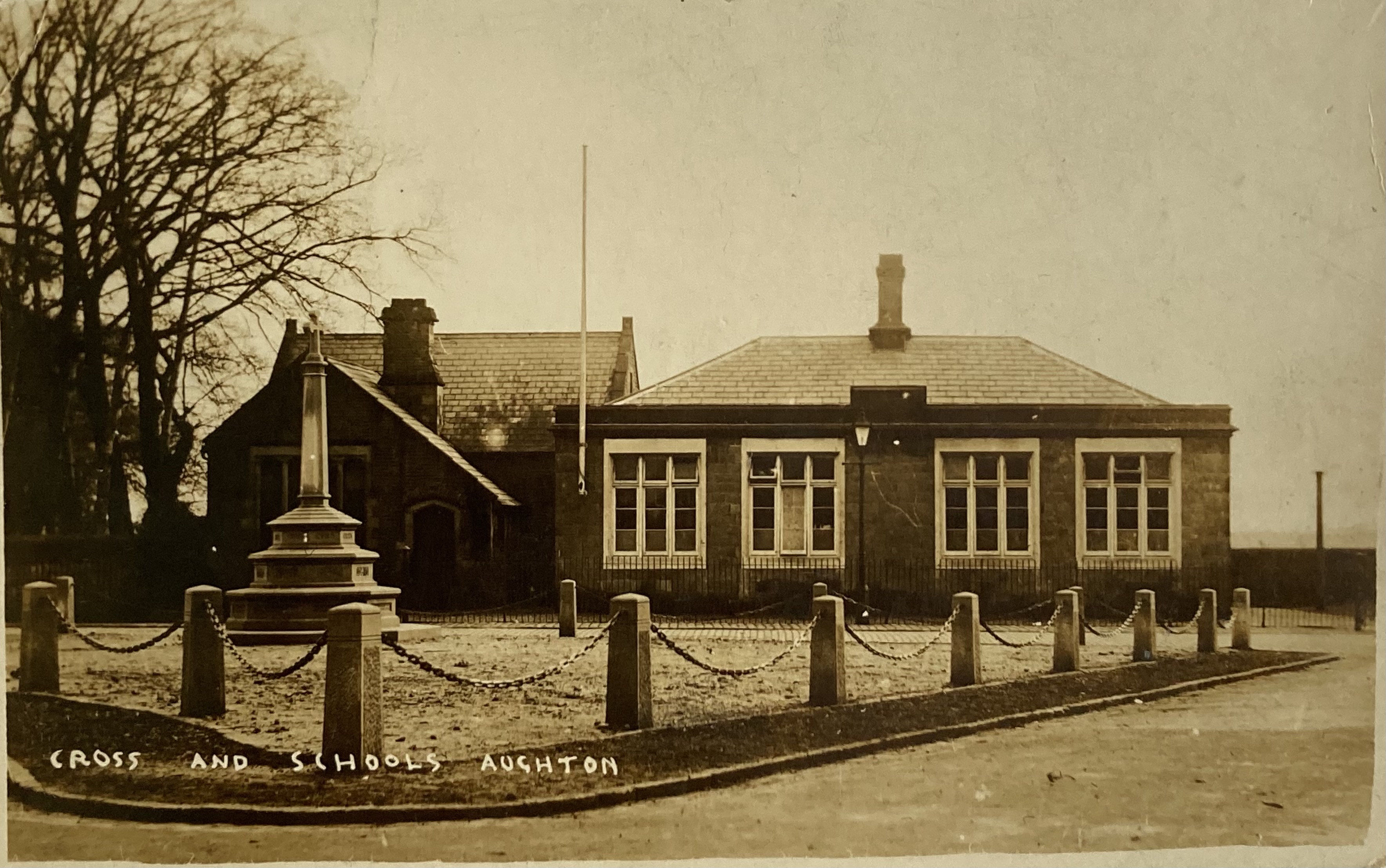 Cross and schools Aughton. Posted 1924